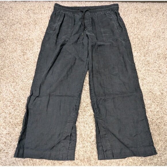 Athleta Retreat Linen Wide Leg Pants Size Large Black High Rise Boho - Picture 1 of 8